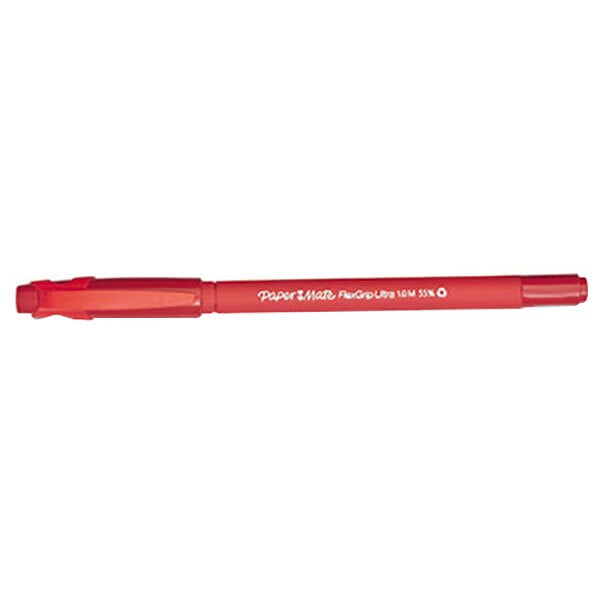 A red Paper Mate FlexGrip Ultra pen with white text on the barrel.