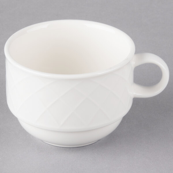 A white Villeroy & Boch porcelain cup with a handle.