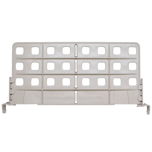 A white plastic MetroMax 4 shelf divider with holes in it.