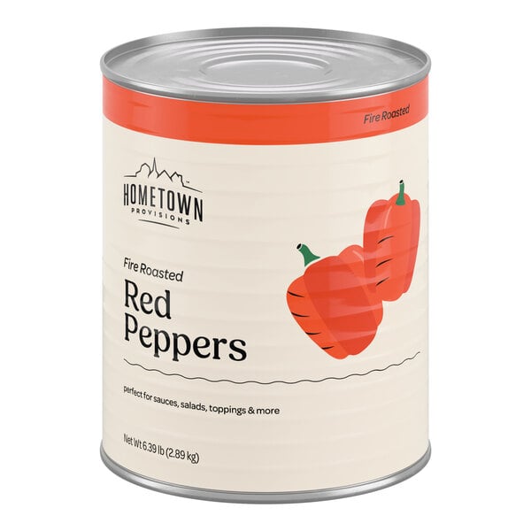 A large can of Hometown Provisions fire roasted red peppers.