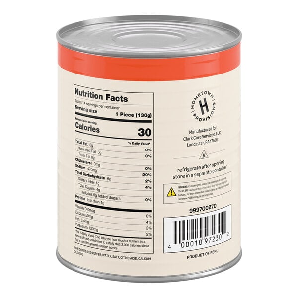 A large can of Hometown Provisions roasted red bell peppers.