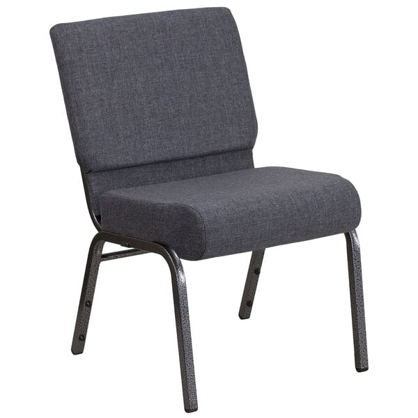 A Flash Furniture dark gray church chair with a silver metal frame.