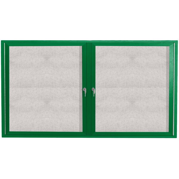 An Aarco green powder coated cabinet with two green enclosed doors.