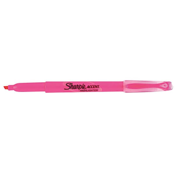 A Sharpie pink highlighter with a black cap.