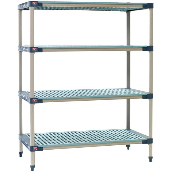 A MetroMax 4 stationary shelving unit with shelves.