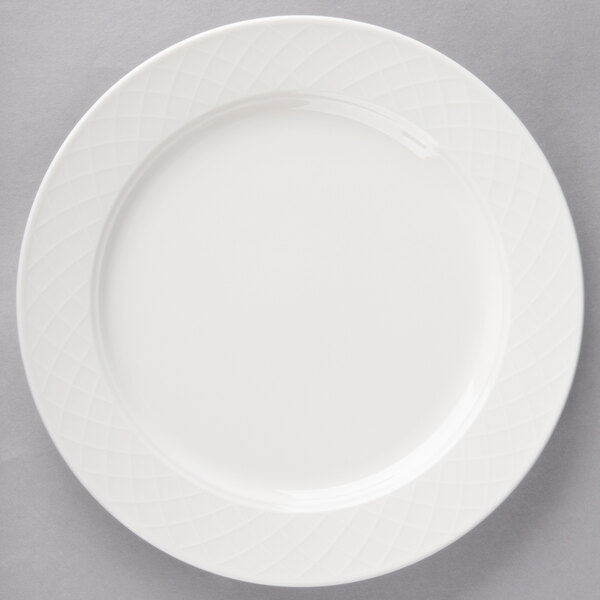 A white Villeroy & Boch porcelain plate with a diamond pattern.