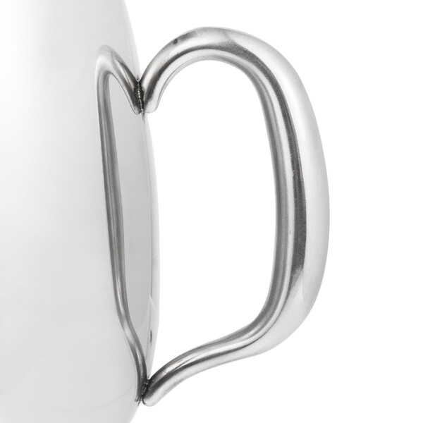 A close-up of the handle of a Vollrath stainless steel coffee/tea pot.