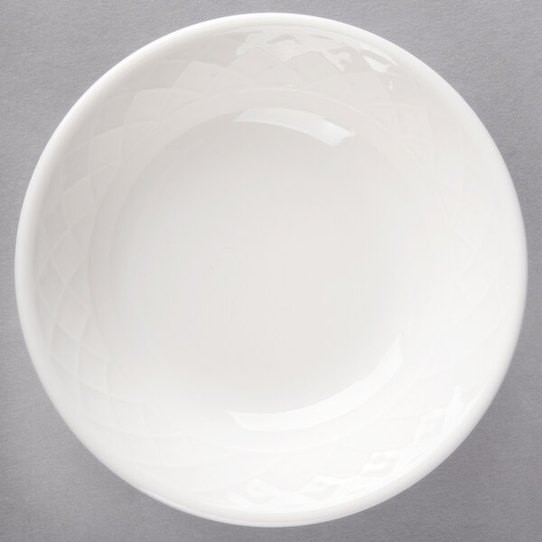 A white Villeroy & Boch Bella porcelain bowl with a pattern on it.