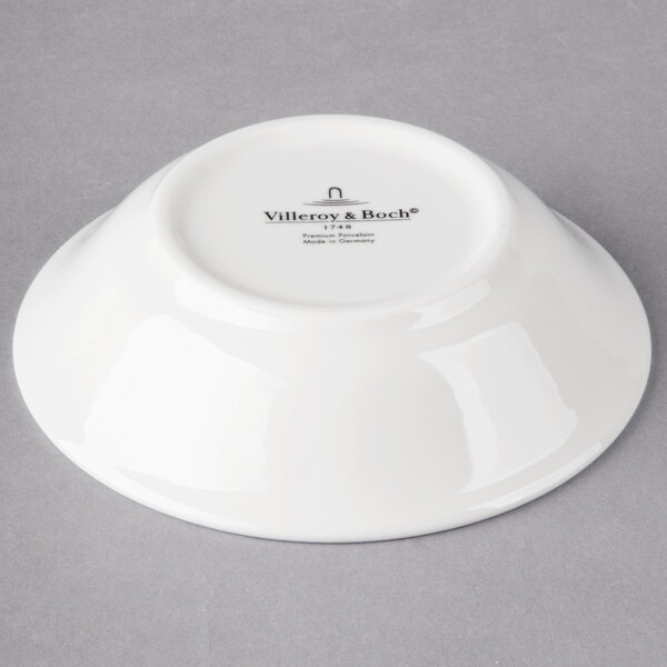 A white Villeroy & Boch porcelain bowl with black text.
