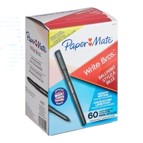 A box of 60 Paper Mate Write Bros black ballpoint pens.