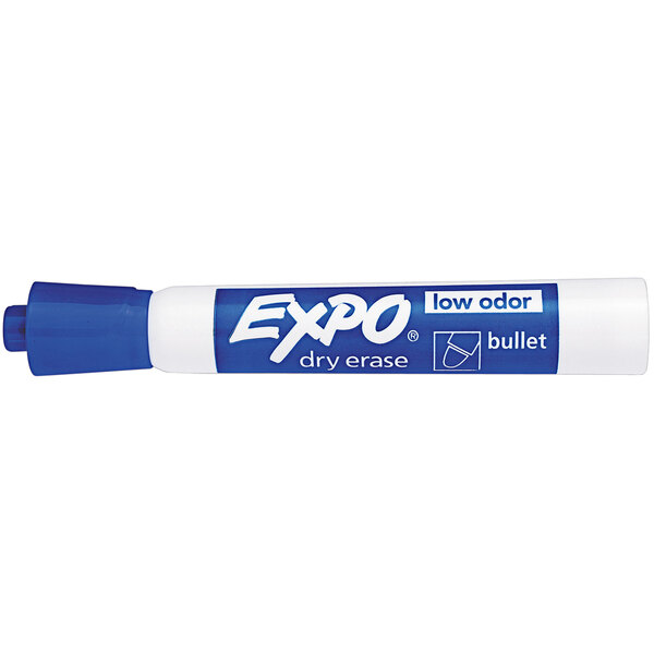 An Expo blue bullet tip dry erase marker.