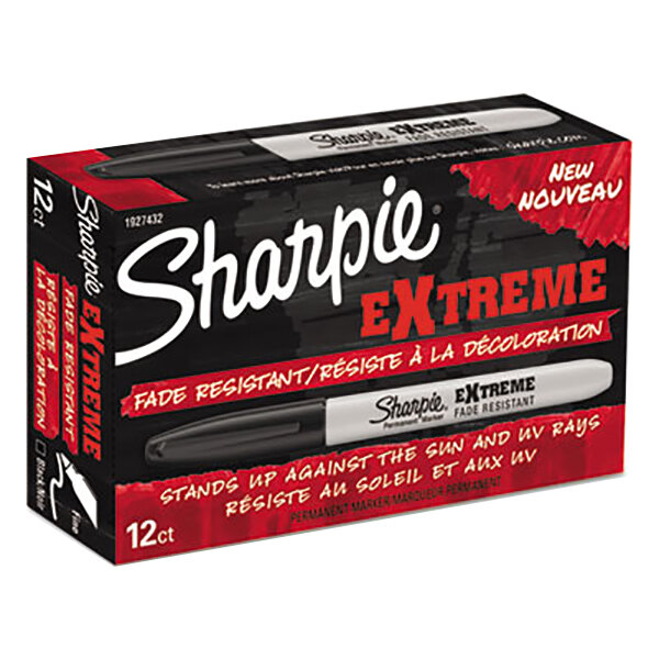 Sharpie 1927432 Extreme Black Fine Point Permanent Marker - 12/Pack