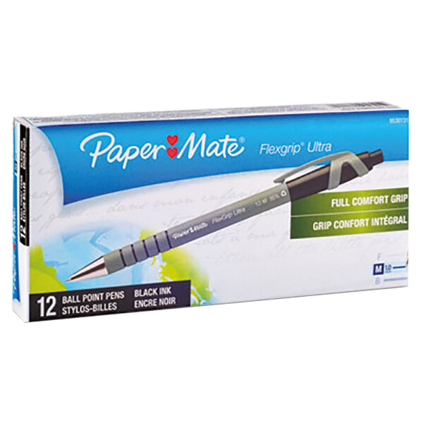 A box of Paper Mate FlexGrip Ultra ballpoint pens.