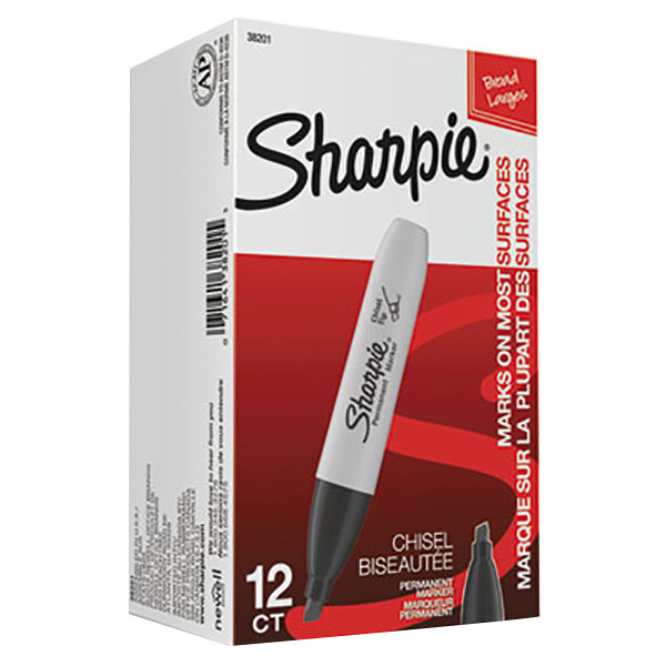 Sharpie 38201 Black Chisel Tip Permanent Marker 12/Pack