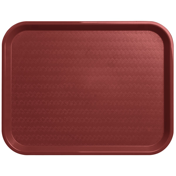 A burgundy Carlisle rectangular fast food tray.