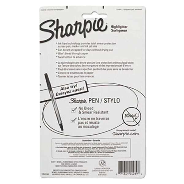 A white package of Sharpie Gel Highlighters with black writing on it.