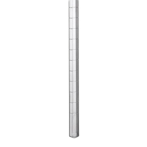 A silver cylindrical Metro lower front post with a white background.