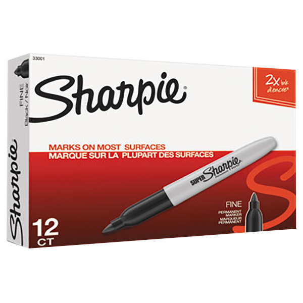 Sharpie 33001 Super Black Fine Point Permanent Marker - 12/Pack