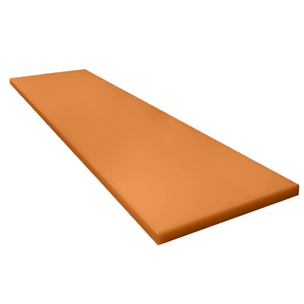 A brown rectangular True Composite Cutting Board with orange foam pads.