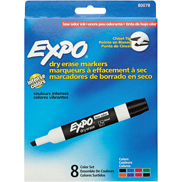 Expo 80078 Assorted 8-Color Low-Odor Chisel Tip Dry Erase Marker Set