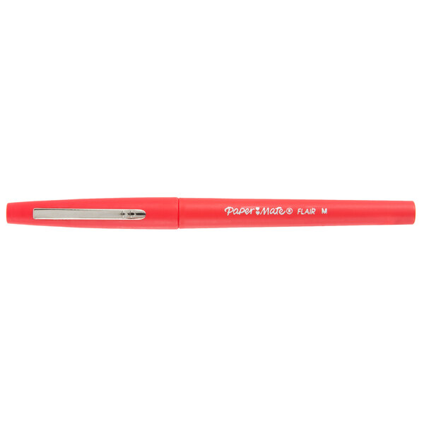 A red Paper Mate pen with the word Paper Mate on it.