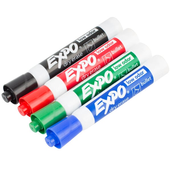 Premium Glass Board Dry Erase Marker, Broad Bullet Tip, Assorted Colors,  4/Pack - Burris Inc