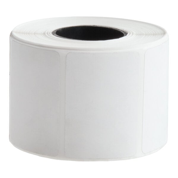 A roll of blank white rectangular labels with rounded corners.