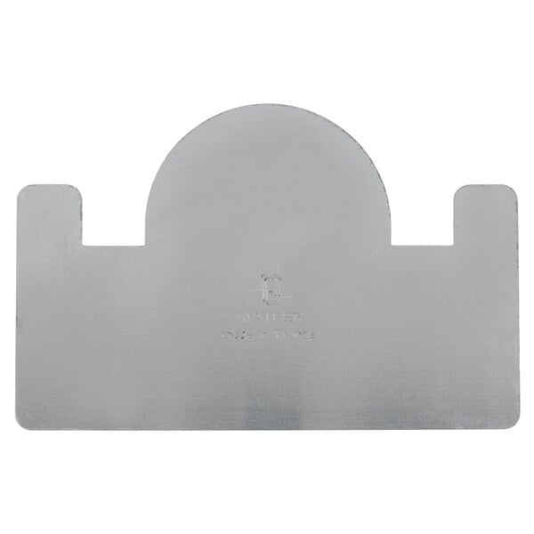 A close-up of a silver Matfer Bourgeat stainless steel Buche cake comb with a rounded edge.