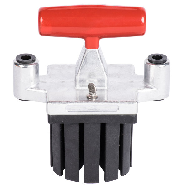 A red and black Vollrath Redco Wedge T-Pack with a red handle.