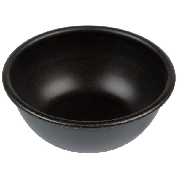 A black bowl with a white background.