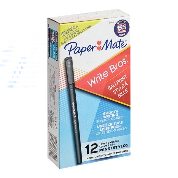 A box of Paper Mate Write Bros black ink ballpoint pens.