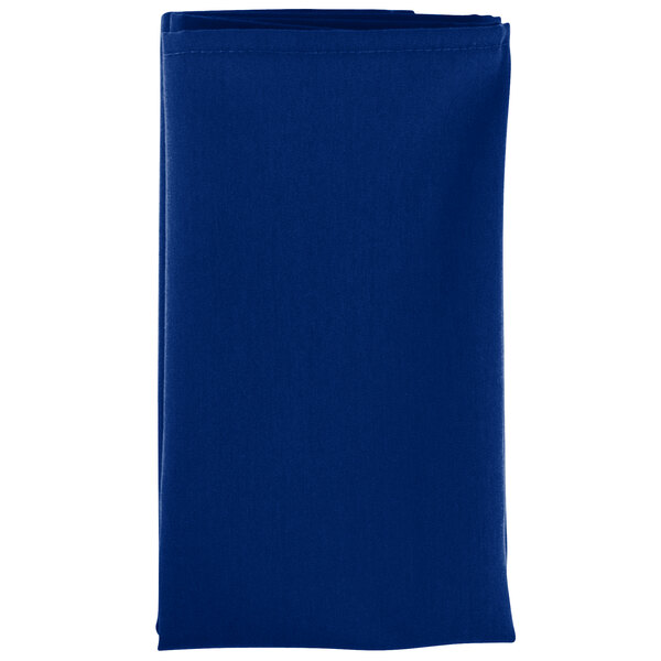 A folded royal blue Intedge cloth napkin.