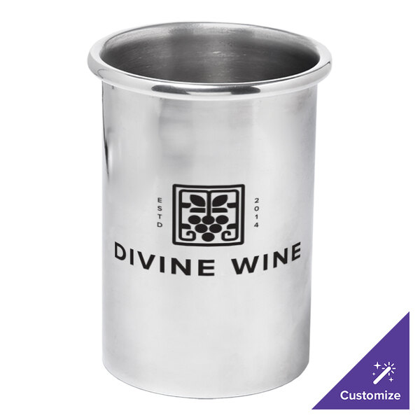 A silver aluminum insert sleeve with a logo reading "Divine Wine" inside.