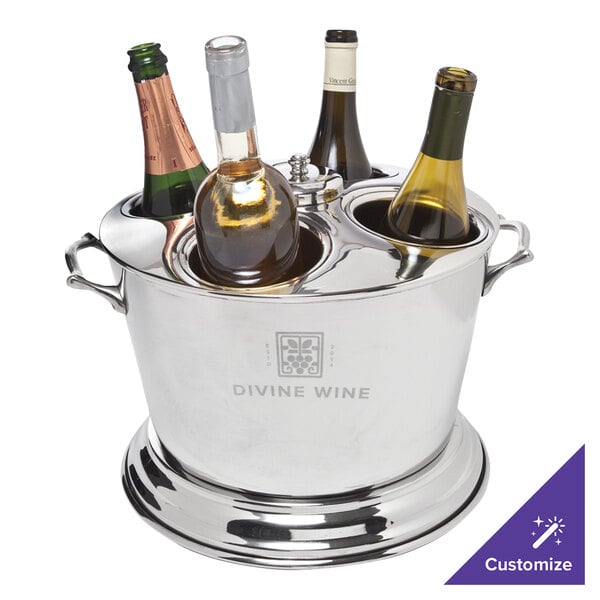 A silver container with bottles of wine in a Franmara Royal cooler.