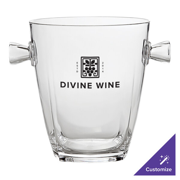 A clear acrylic wine cooler with handles.