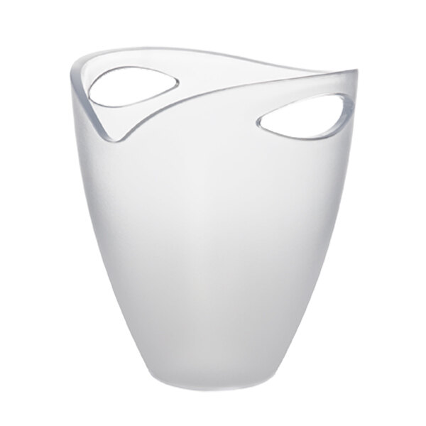 A clear plastic tulip-shaped bottle bucket with two handles.