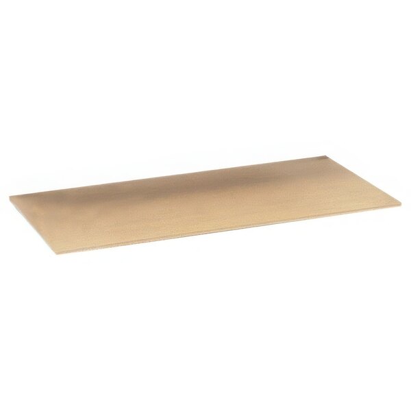 A rectangular piece of particle board shelf on a table.