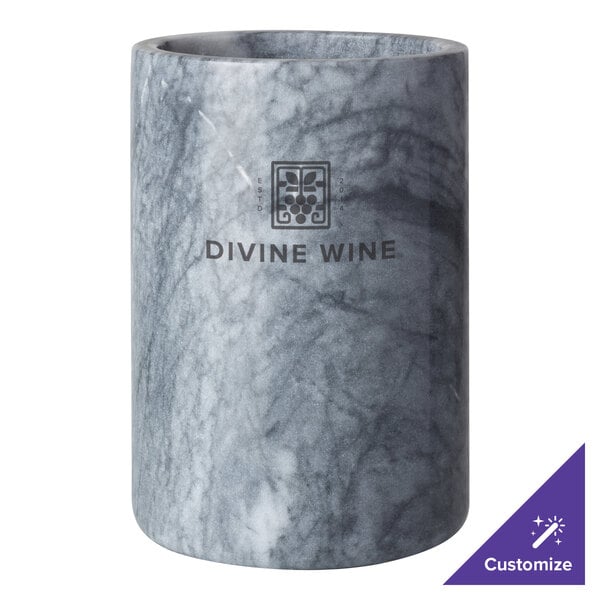 A gray marble wine cooler with the words "divine wine" on it.