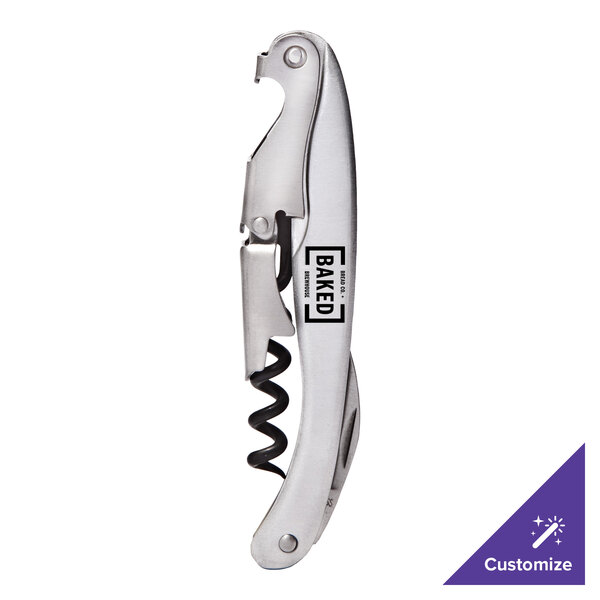 A Franmara Lisse customizable two-step waiter's corkscrew with a silver aluminum handle.