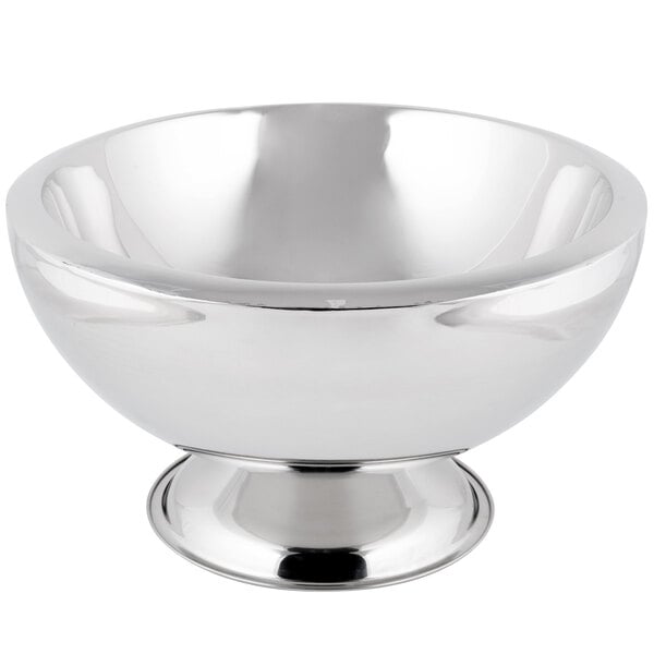 A Franmara customizable double-wall stainless steel wine cooler bowl on a pedestal.
