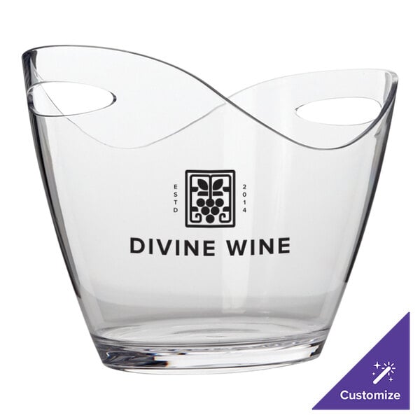 A clear acrylic oval wine bucket with handles.