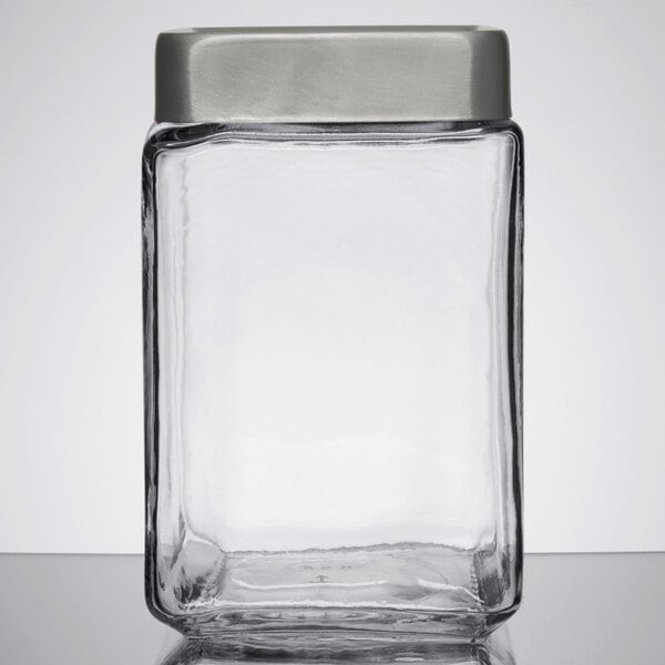 Anchor Hocking 1-Quart Stackable Square Canister, Clear - 4 pack