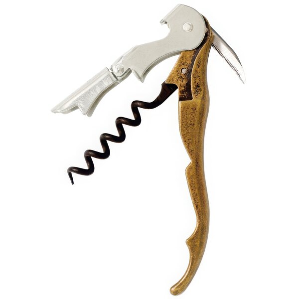 A Pulltap's corkscrew with a metal and wood handle and a knife.