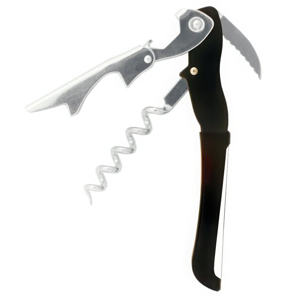 A Farfalli Gulliver Double-Step Waiter's Corkscrew with a black and silver metal tool and a white inset.