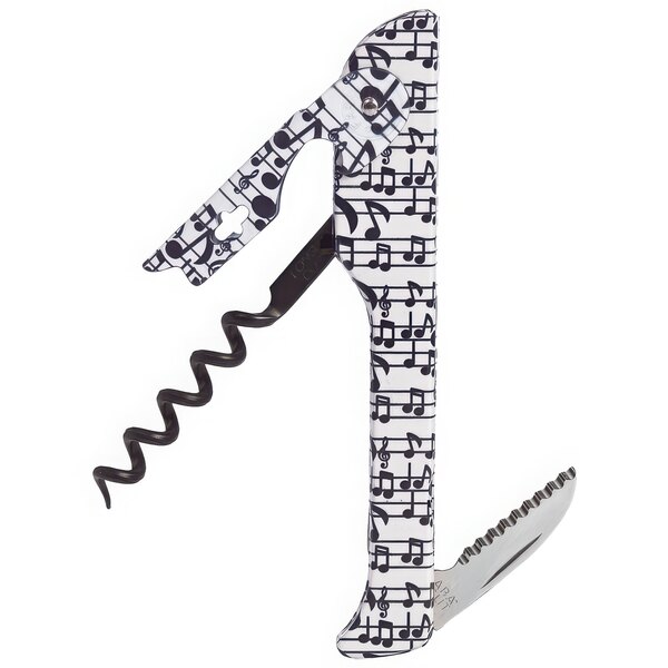 A Franmara waiter's corkscrew with black and white music notes.