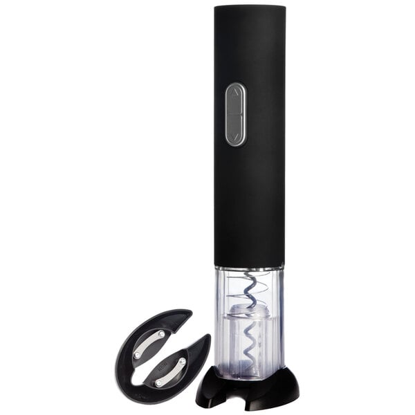 A black and silver Franmara Mighty Pull electric corkscrew on a counter.