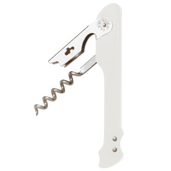 A Franmara Genesis waiter's corkscrew with a white handle.