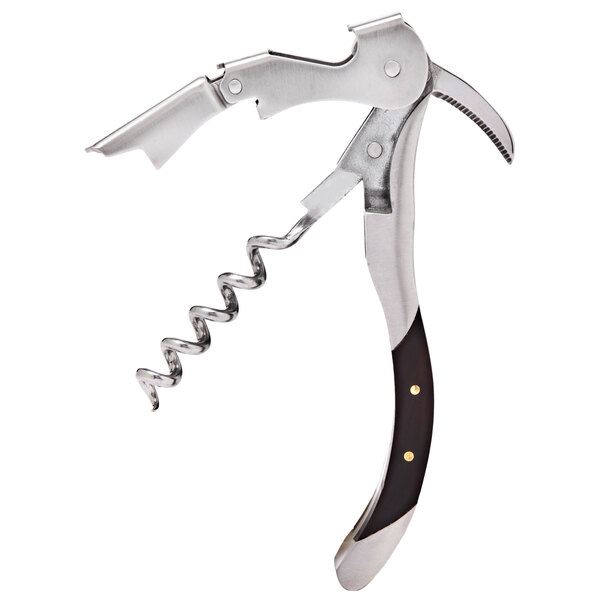 A silver corkscrew with a spiral.