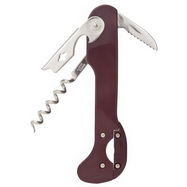 A Franmara Super Boomerang Waiter's Corkscrew with a corkscrew and bottle opener.