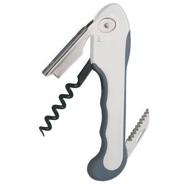 A Franmara Crescendo waiter's corkscrew with a white handle and a black spiral.